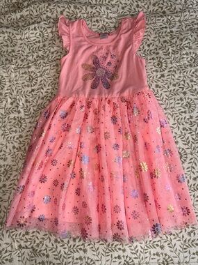 Pink Floral Sparkle Tulle Dress Girls 6